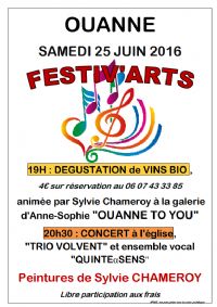 CONCERT TRIO VOLVENT et l'ensemble vocal QUINTEaSENS. Le samedi 25 juin 2016 à OUANNE. Yonne.  20H30
